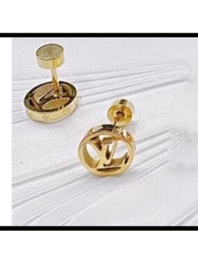 Louis Vuitton Gold-tone Cutout LV Stud Earrings